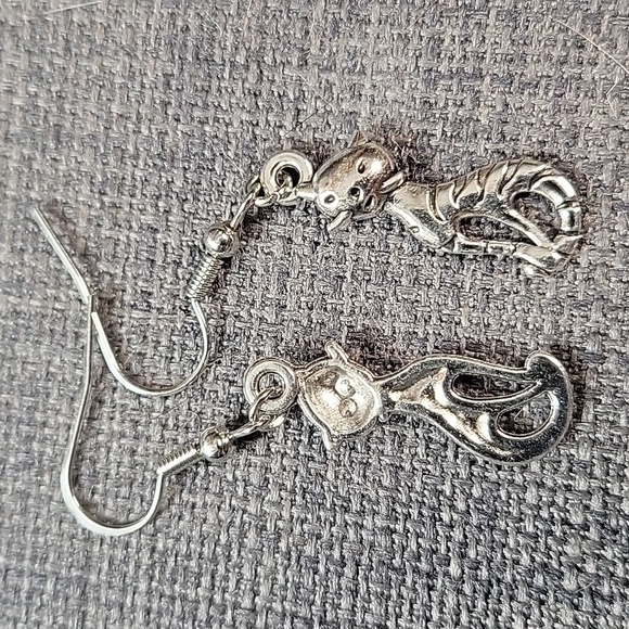 Silver-tone Dangle Cat Earrings - Picture 3 of 3